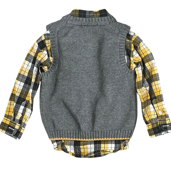 Janie and Jack Plaid Shirt w/Sweater Vest Boys 18-24M Penguin Yellow Grey - Picture 4 of 7